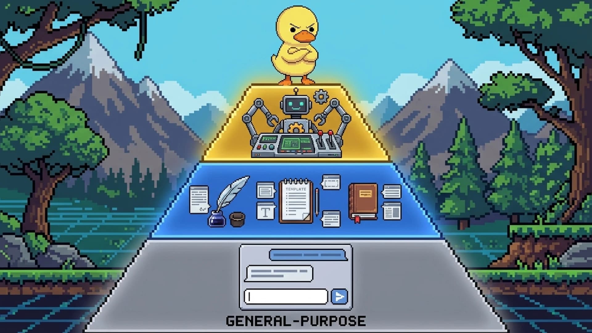 Three-tier pyramid showing general LLMs at the base, AI writing tools in the middle, and autonomous AI agents at the top